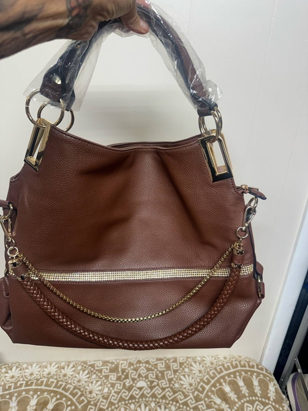 Dasein Hobo shoulder/ Crossbody Bag in soft faux leather with accent Rhinestones